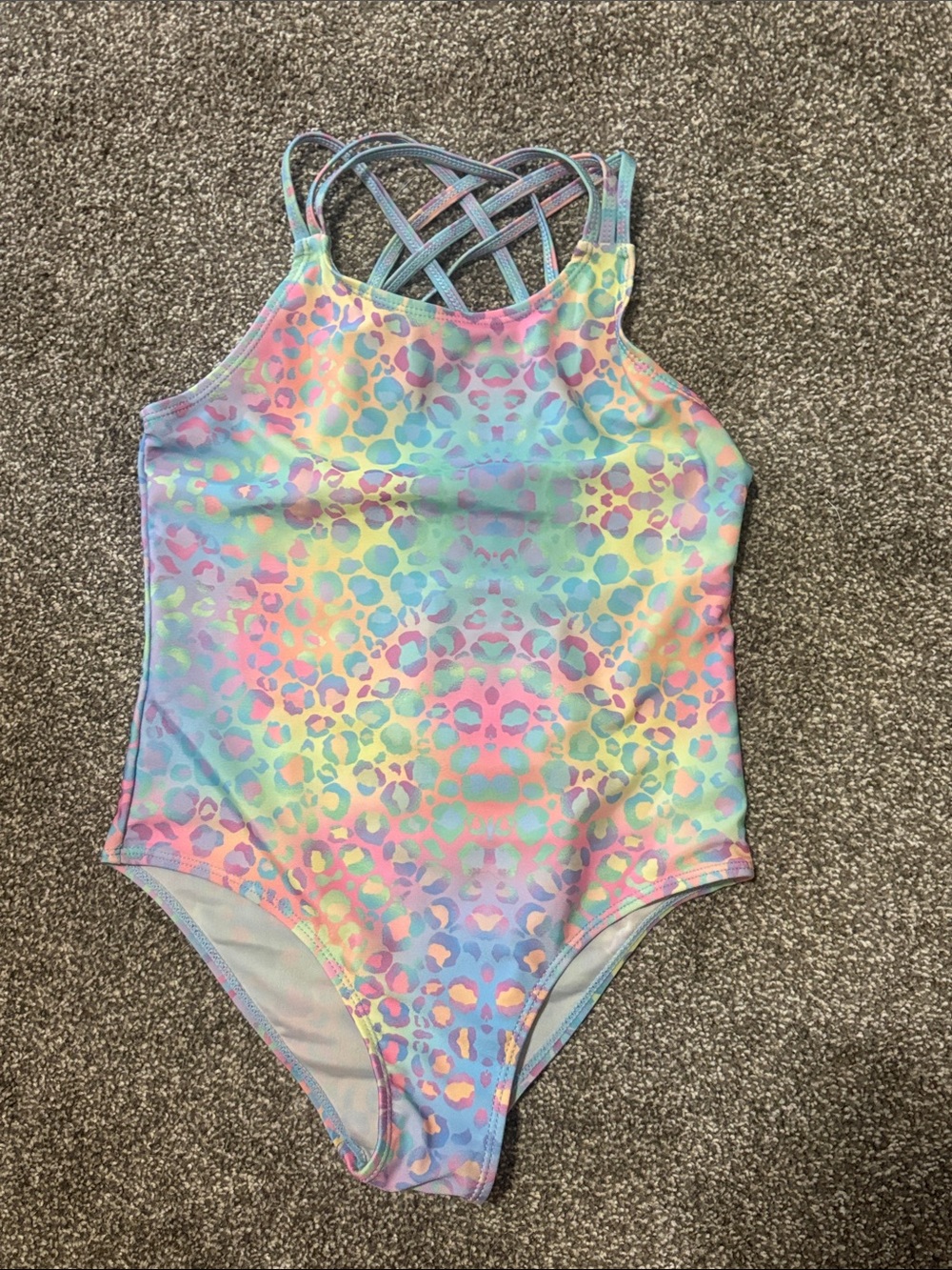 Source Unknown Pastel Rainbow Leopard One-Piece Swimsuit with Crisscross Back